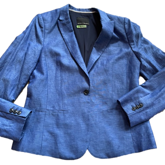 BANANA REPUBLIC Linen Blend Blazer, Denim Blue, Size 12 - Picture 3 of 13